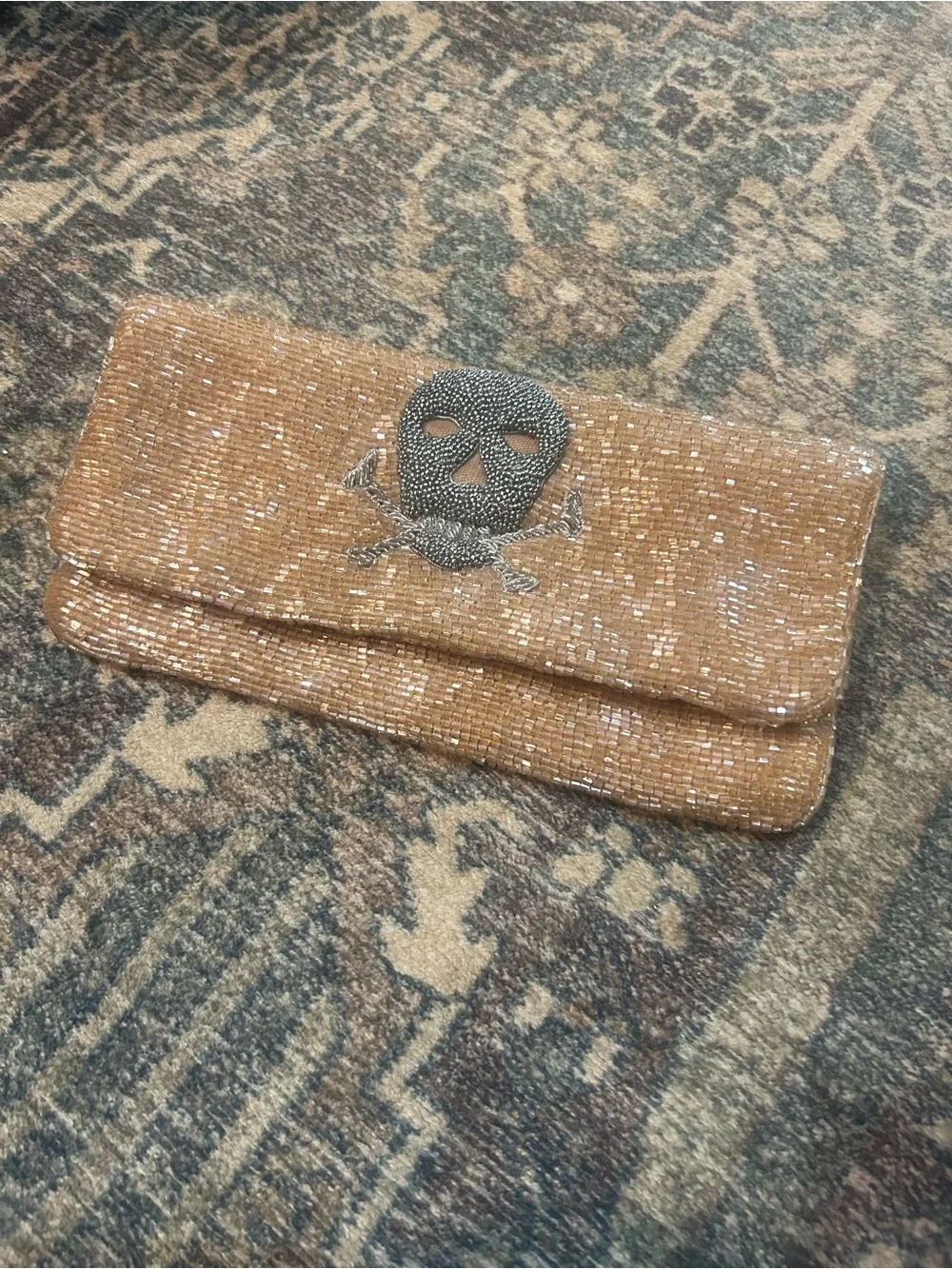 Beaded Clutch with Skull Accent
